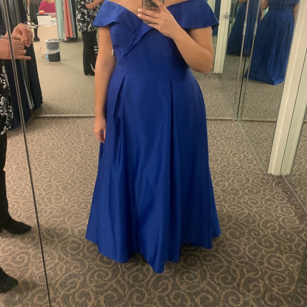 Oleg Cassini Blue Off-Shoulder Gown for Prom
